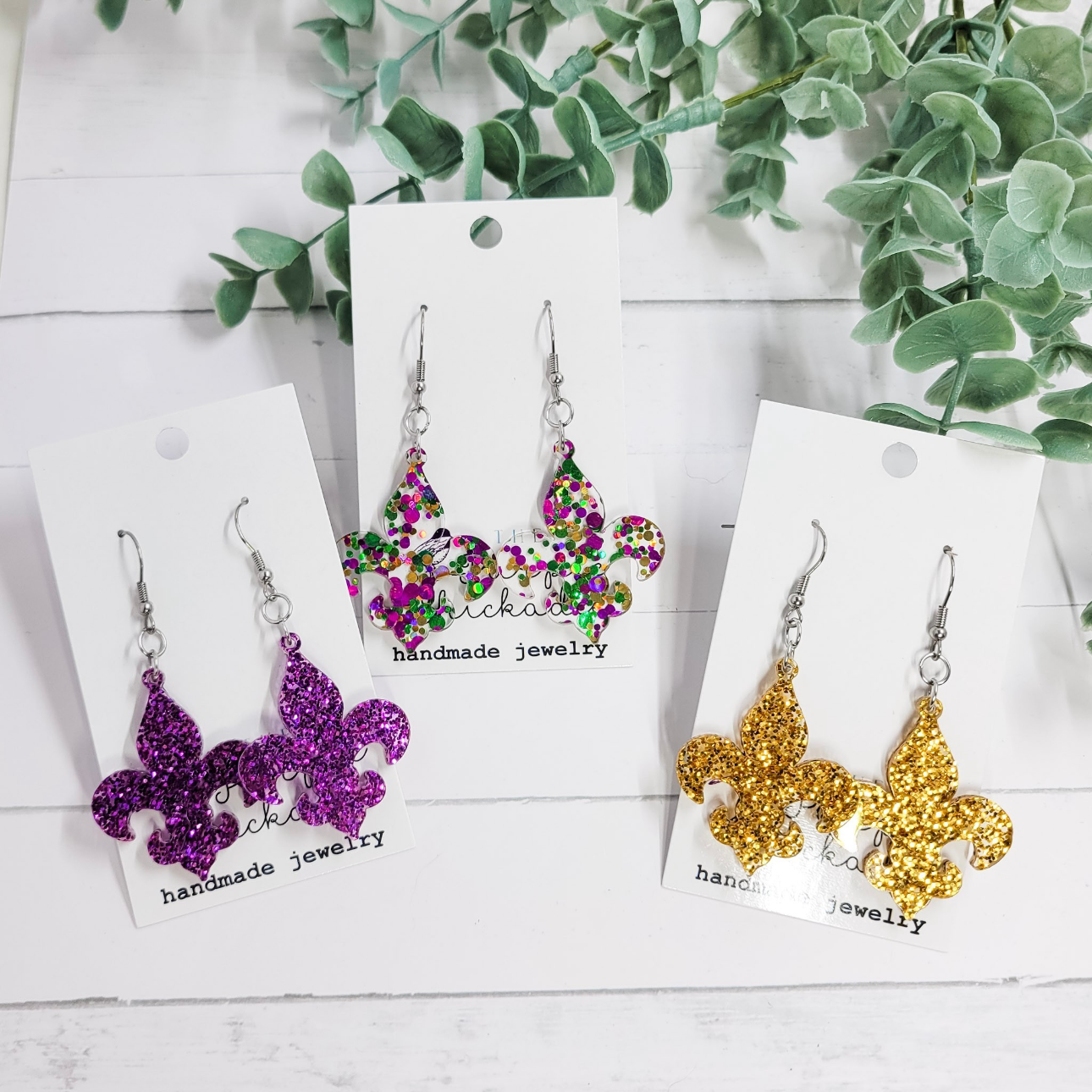 Glitter Fleur-de-lis Dangle Earrings