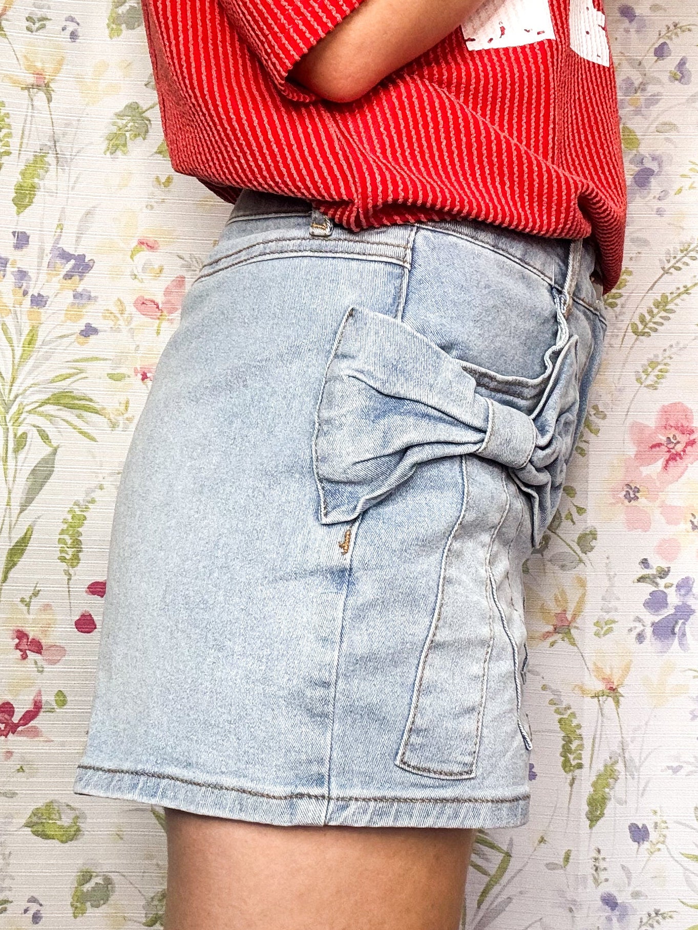 Blue Bow Denim Shorts