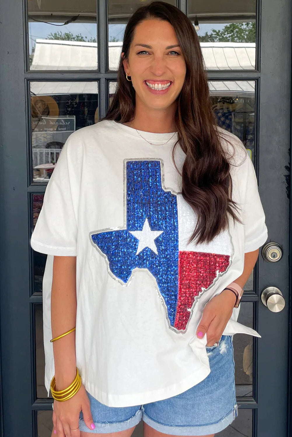 White Sequined Texas Graphic Plus Size T Shirt