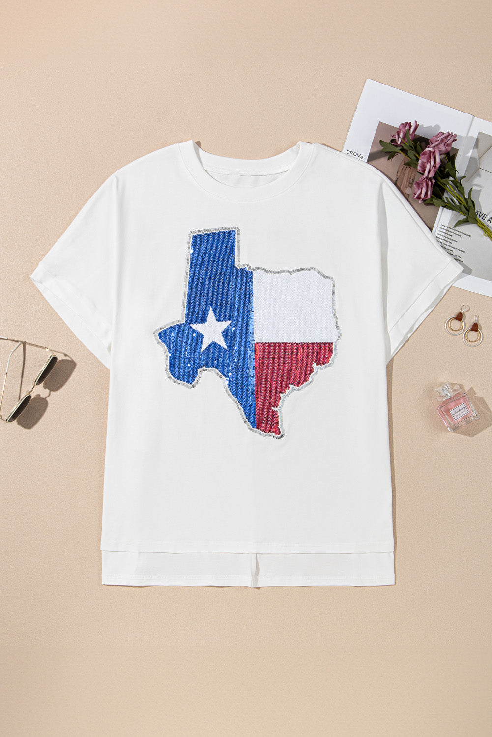 White Sequined Texas Graphic Plus Size T Shirt