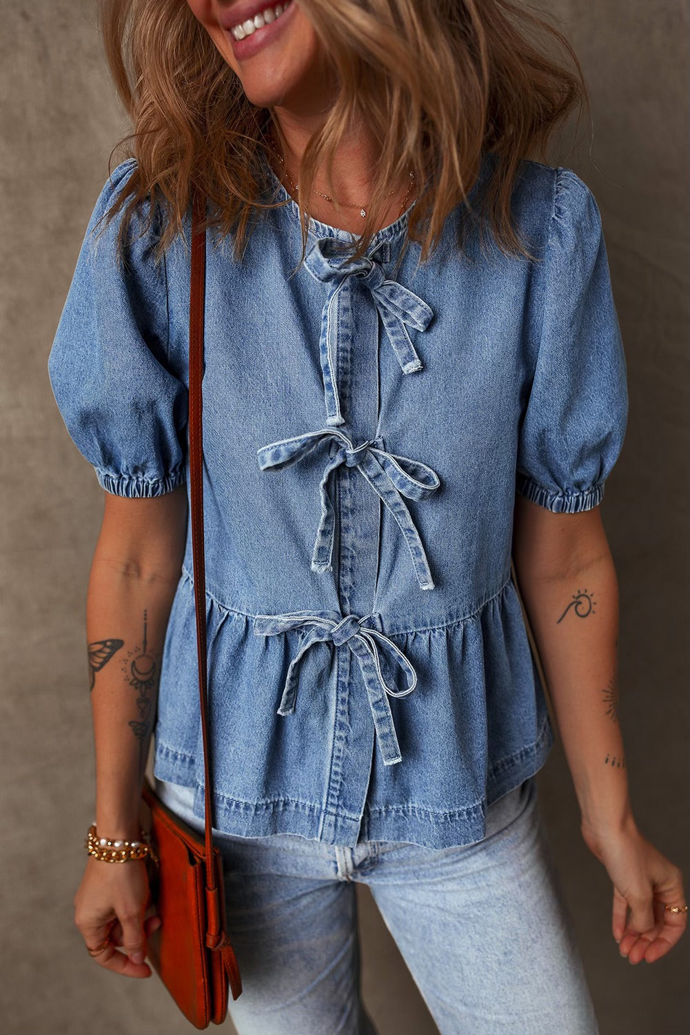 Blue Bow Denim Shirt