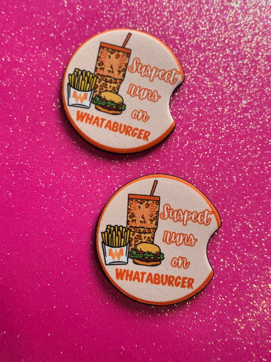 Suspect runs on whataburger car coasters