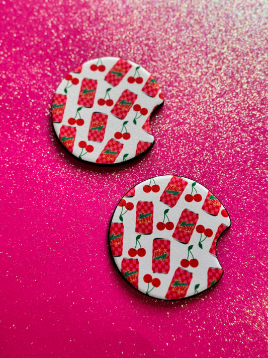 Mountain Dew and cherries car coasters
