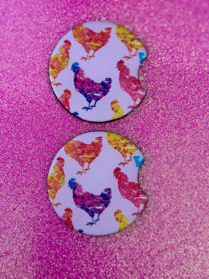 Colorful chicken car coasters