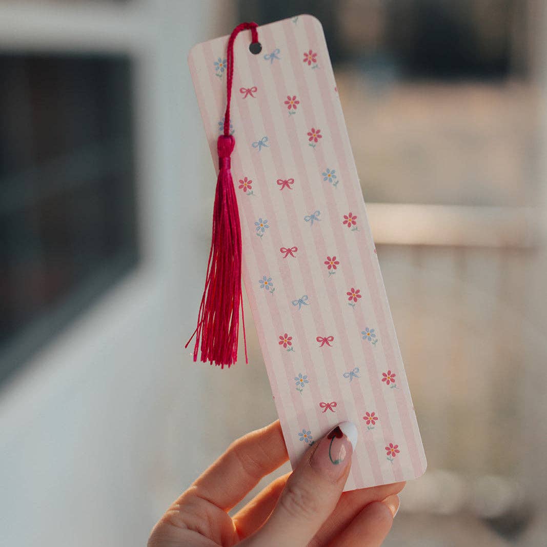 Bookmark With Tassel Pink Spring Stripes
