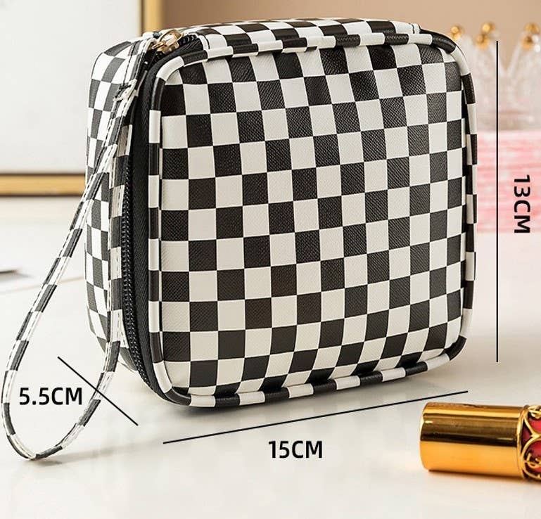 TRAVEL CHECKER MAKEUP COSMETIC POUCH BAG |