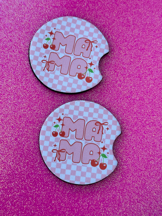 Mama car checkered coasters