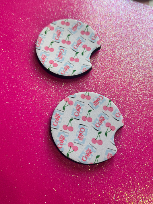 Cherrys and Diet Coke car coasters