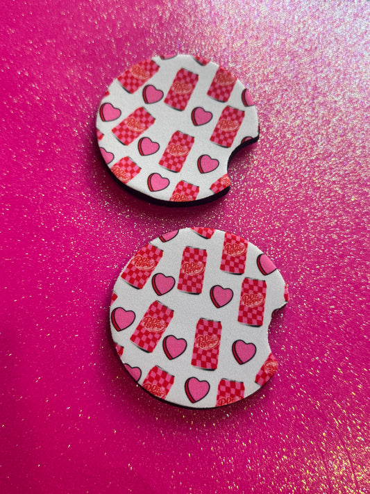 Hearts and Dr pep car coasters
