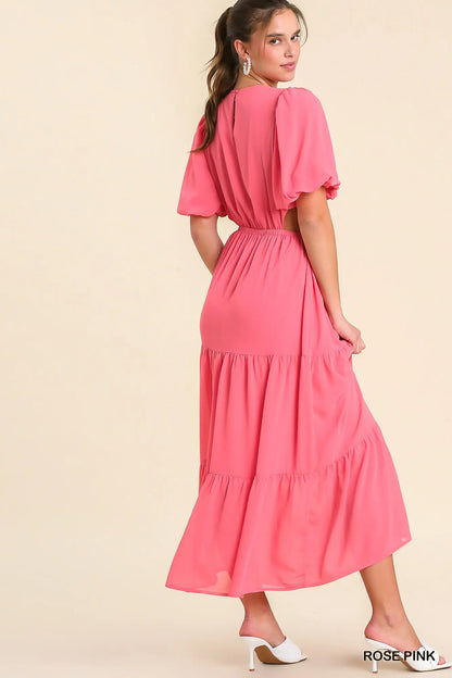 Rose pink tiered maxi dress