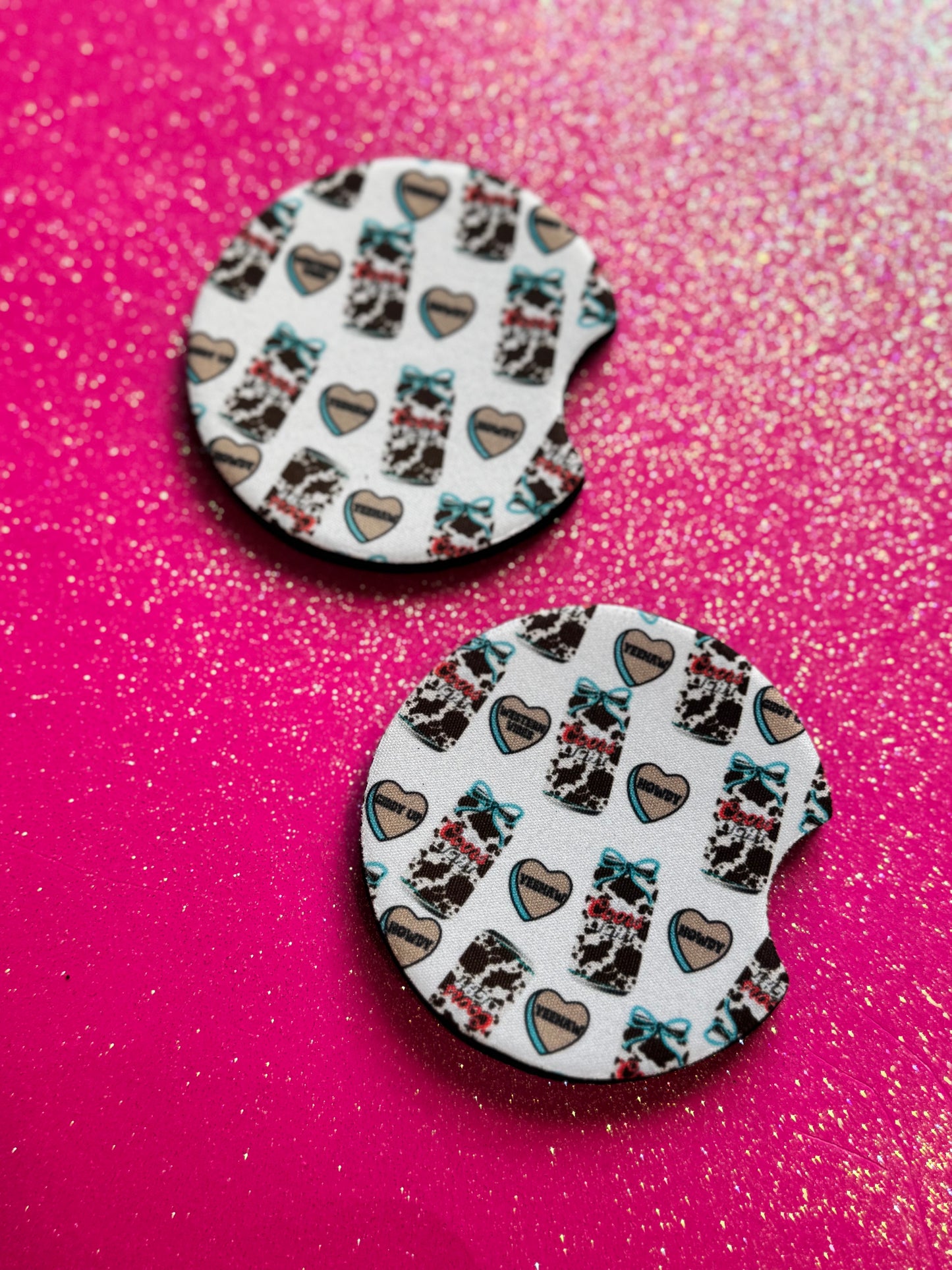 Cools light and hearts car coasters