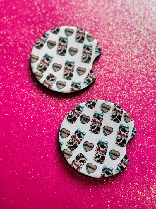 Cools light and hearts car coasters