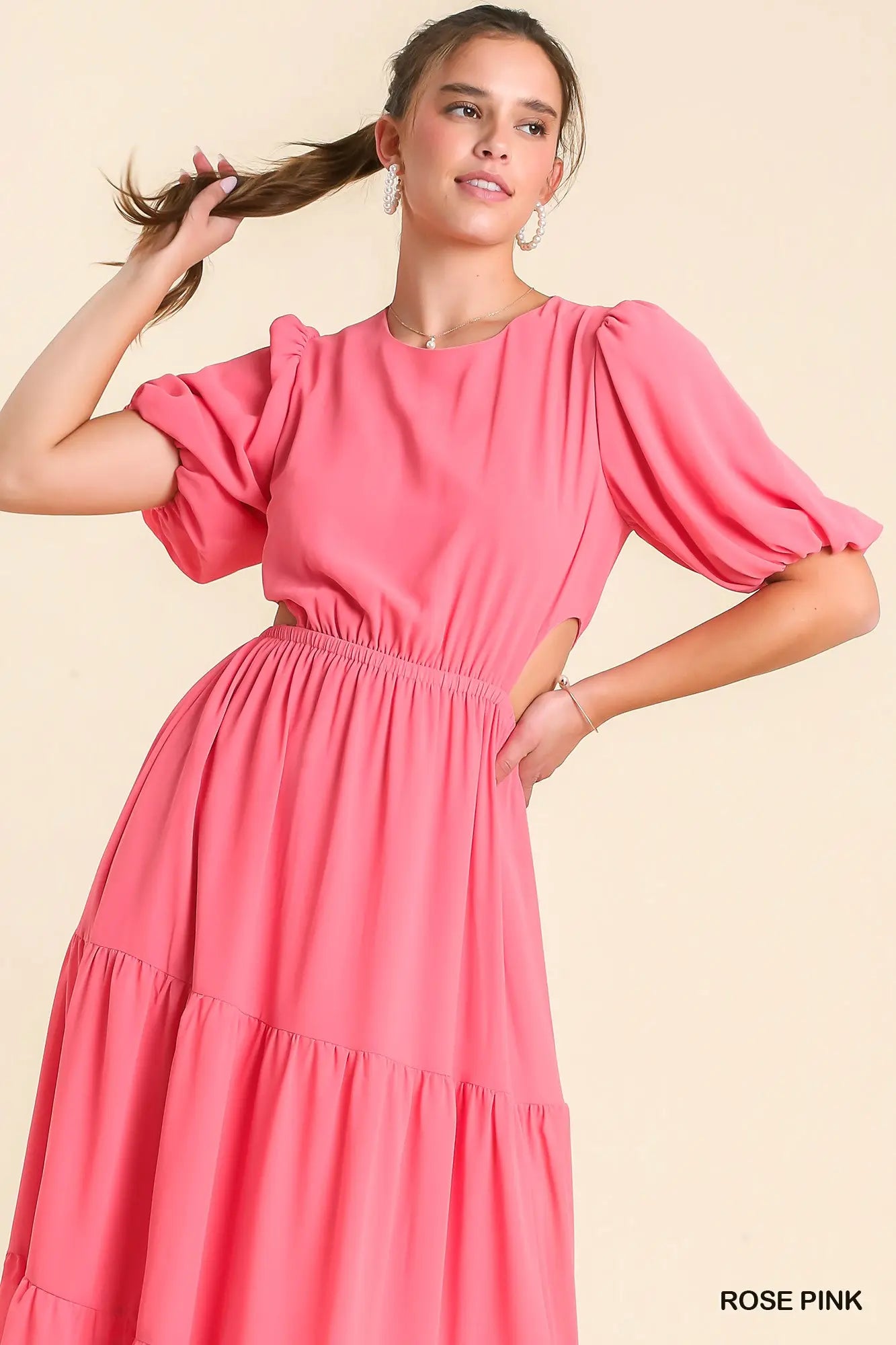 Rose pink tiered maxi dress