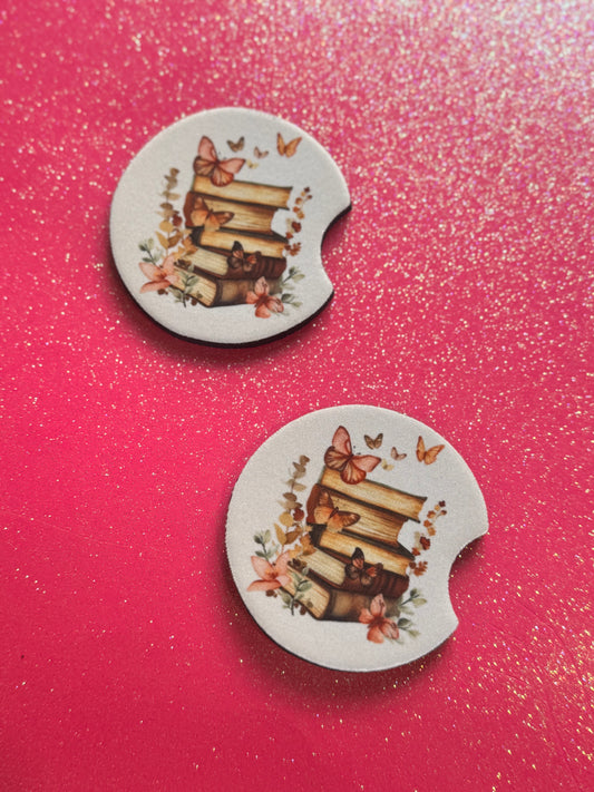 Books and Butterflies car coasters