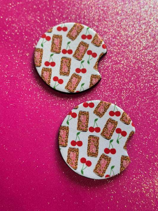 Cheetah and cherry Diet Coke cat coasters
