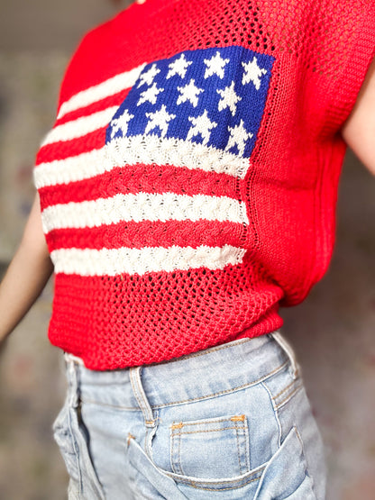 Red American Flag Sweater Top
