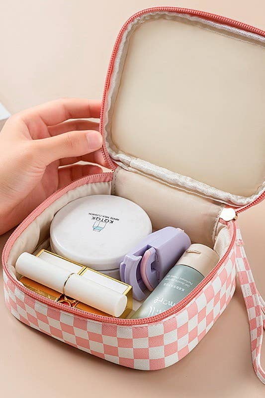 TRAVEL CHECKER MAKEUP COSMETIC POUCH BAG |