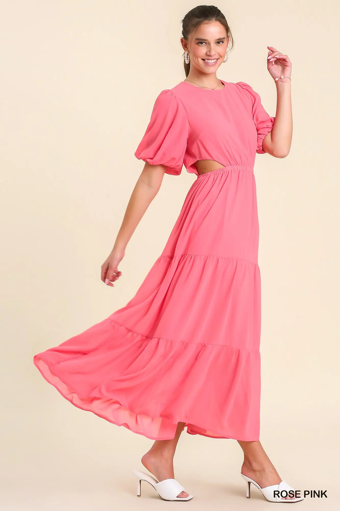 Rose pink tiered maxi dress