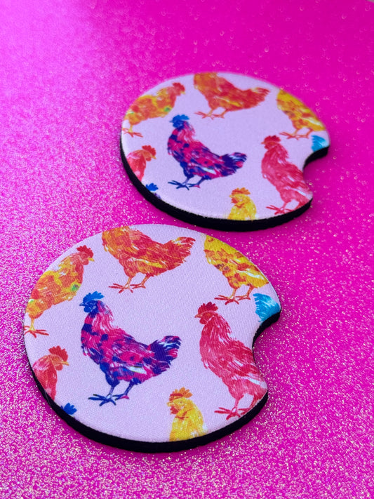 Colorful chicken car coasters