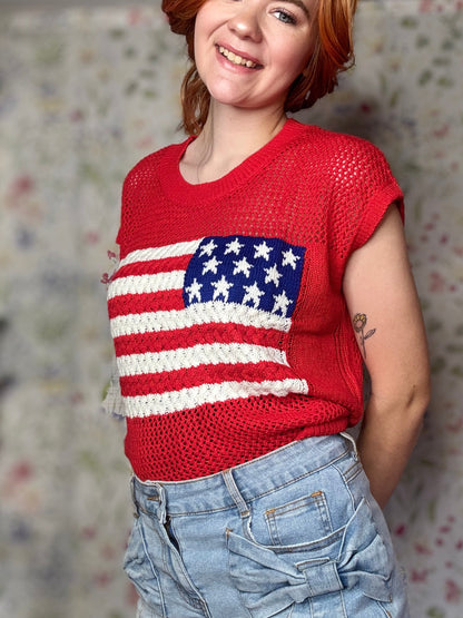 Red American Flag Sweater Top