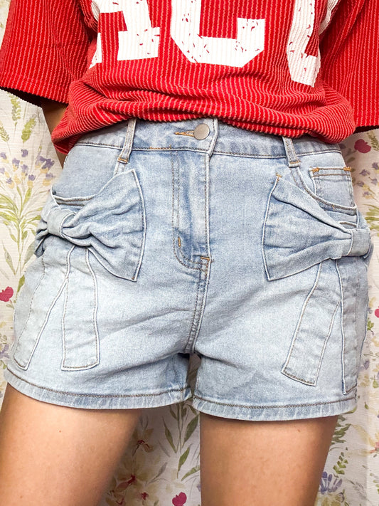 Blue Bow Denim Shorts