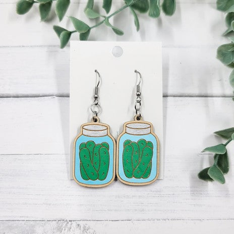 Pickle jar dangle earrings