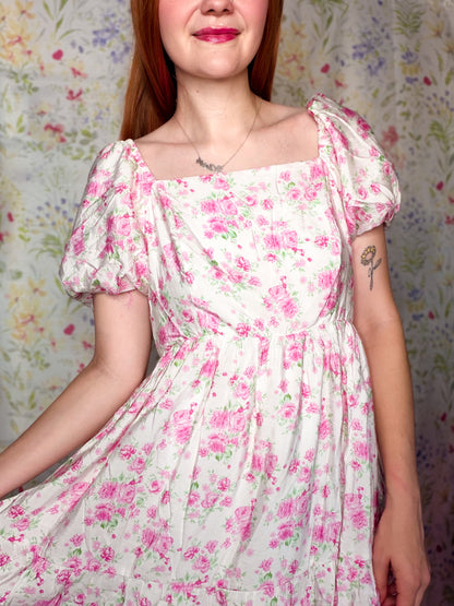 Pink Floral Square Neck Dress