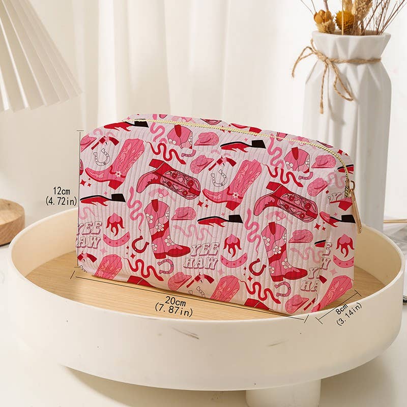 STRAWBERRY WESTERN BOW MAKEUP COSMETIC POUCH BAG |
