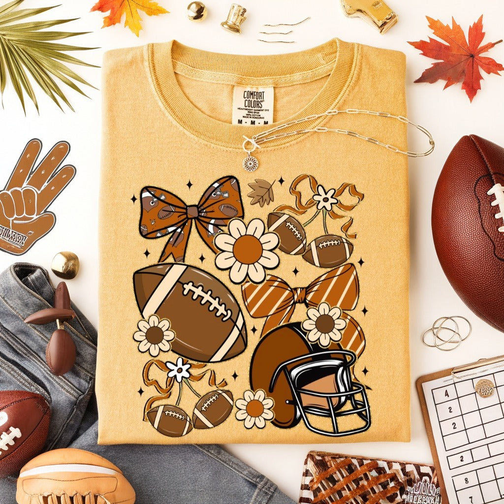 Football Bow And Flower Graphic Tee