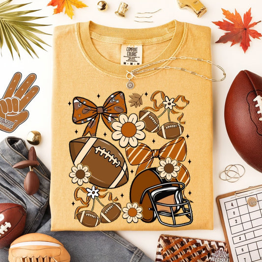 Football Bow And Flower Graphic Tee