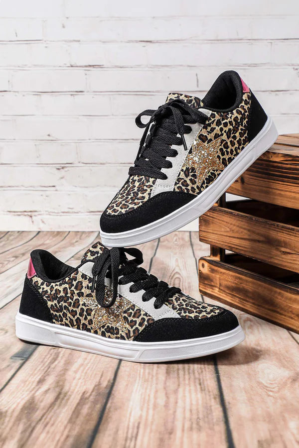 Black Leopard Glitter Star Sneakers